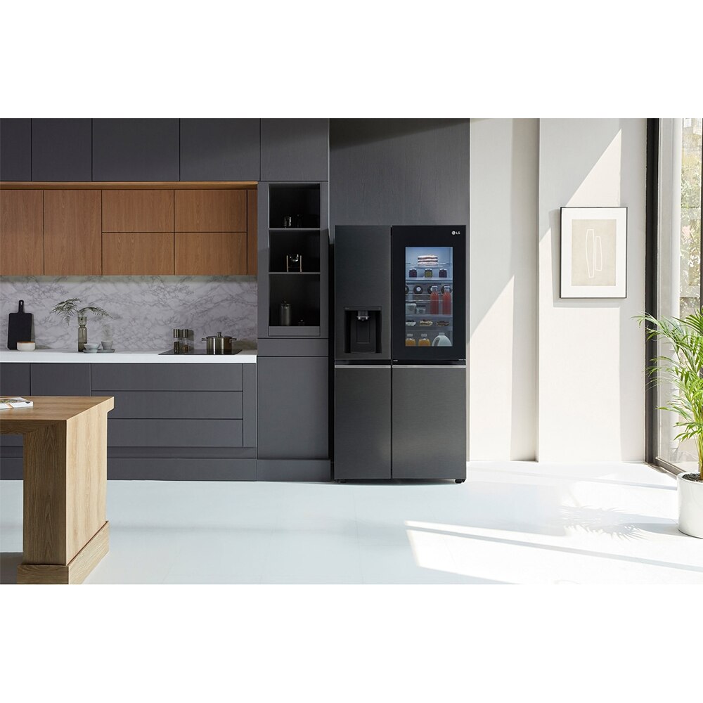 Side by Side LG GSXV91MCAE, No Frost, InstaView, 635 l, H 179 cm, Clasa E, Dozator apa, negru