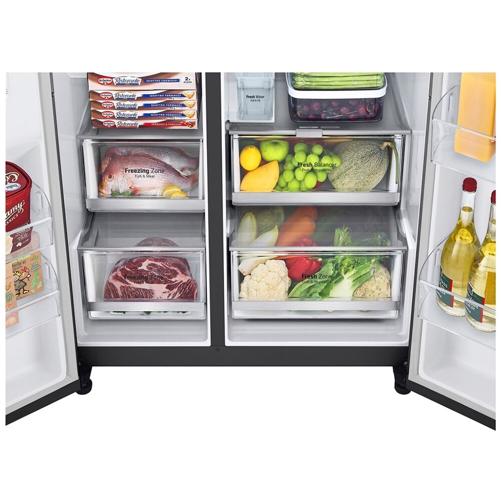 Side by Side LG GSXV91MCAE, No Frost, InstaView, 635 l, H 179 cm, Clasa E, Dozator apa, negru
