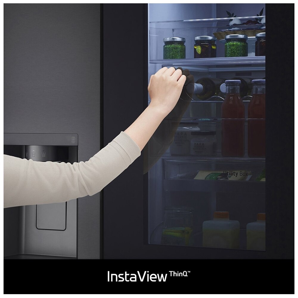 Side by Side LG GSXV91MCAE, No Frost, InstaView, 635 l, H 179 cm, Clasa E, Dozator apa, negru