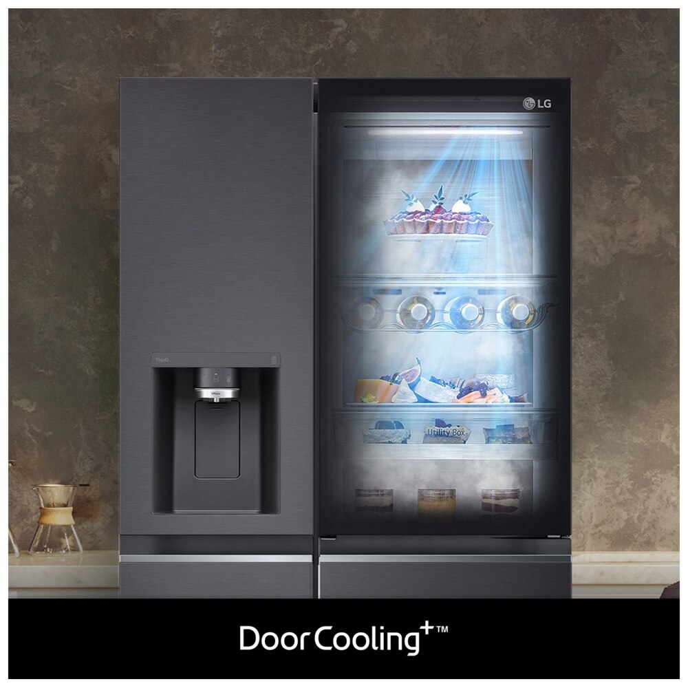 Side by Side LG GSXV91MCAE, No Frost, InstaView, 635 l, H 179 cm, Clasa E, Dozator apa, negru