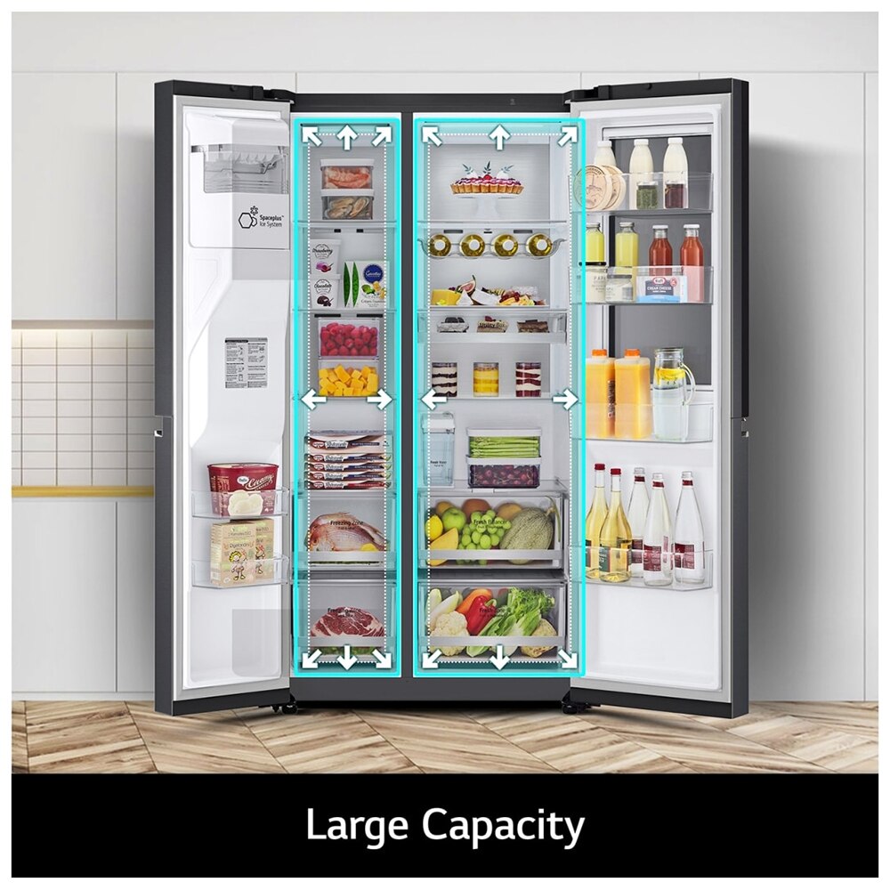 Side by Side LG GSXV91MCAE, No Frost, InstaView, 635 l, H 179 cm, Clasa E, Dozator apa, negru