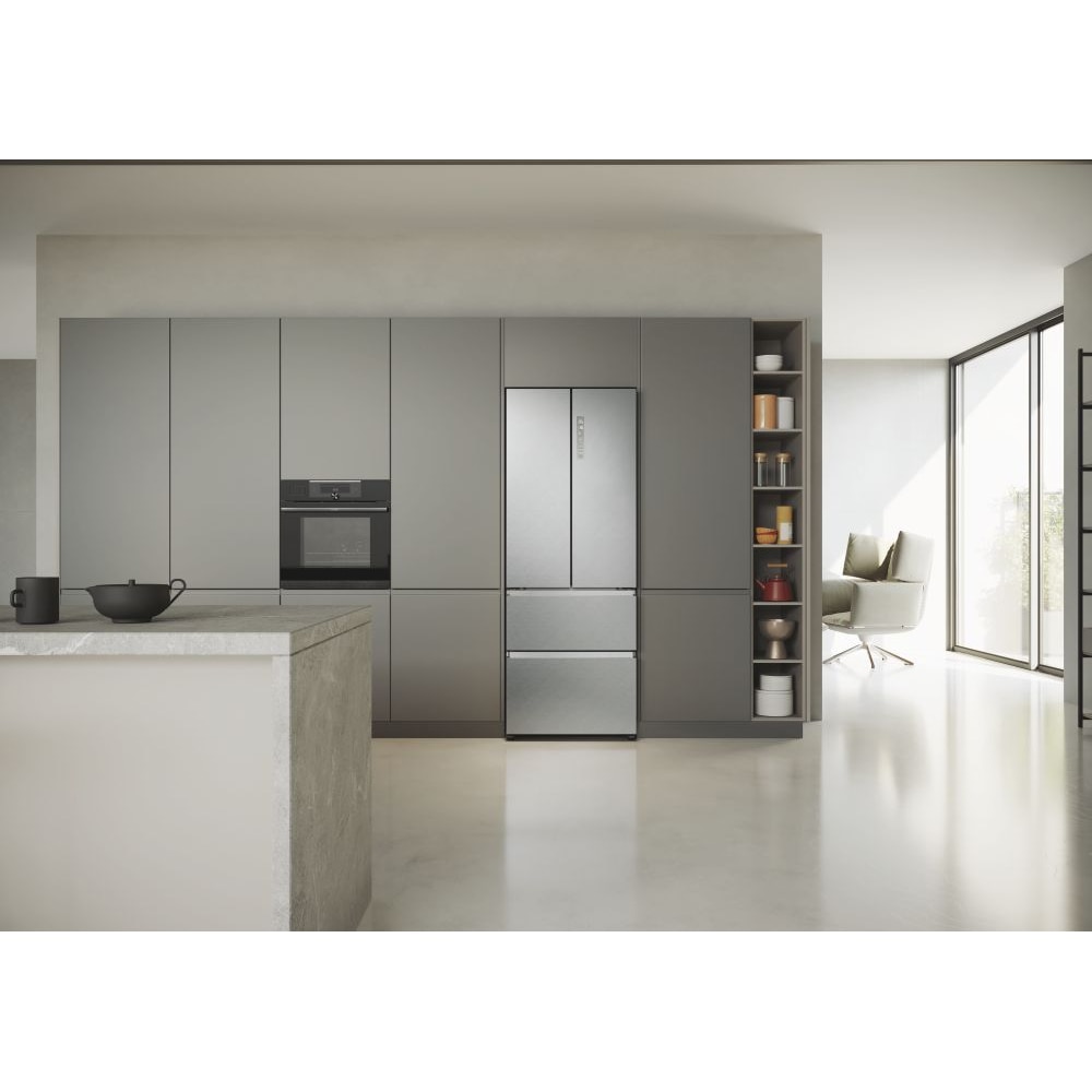 Side by Side HAIER HFR5719ENMG, No Frost, 446 l, H 190 cm, Clasa E, argintiu
