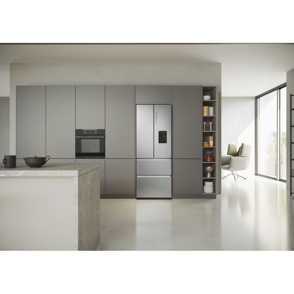 Side by Side HAIER HFR5719EWMG, No Frost, 444 l, H 190 cm, Clasa E, Dozator apa, argintiu