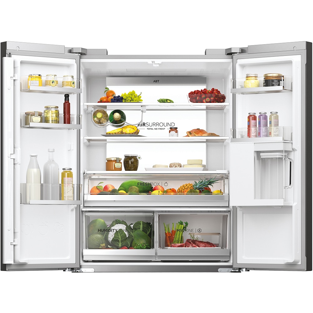 Side by Side HAIER HFW7819EWMP, Total No Frost, 537 l, H 192.5 cm, Clasa E, Dozator apa, Wi-Fi, inox