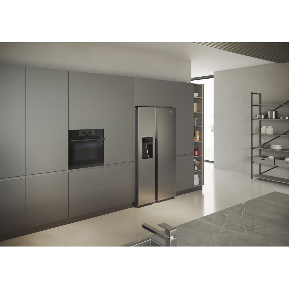 Side By Side HAIER HSR5918DIMP, No Frost, 511 l, H 177 cm, Clasa D, Dozator apa, inox
