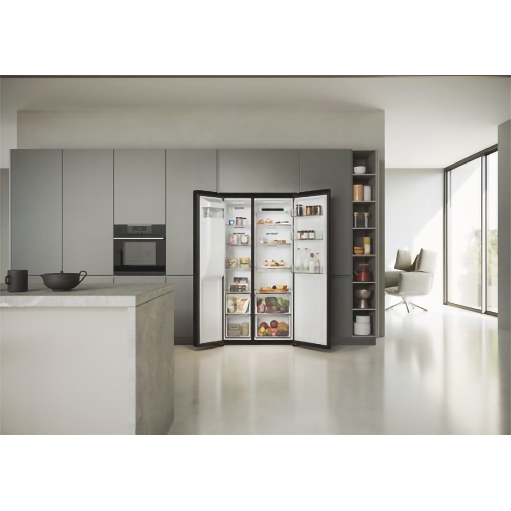 Side by Side HAIER HSR5918DIPB, No Frost, 511 l, H 177 cm, Clasa D, Dozator apa, negru
