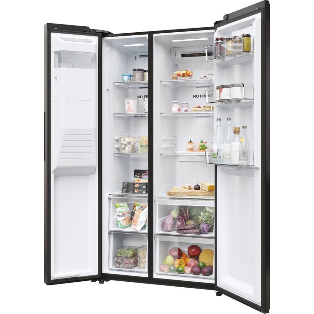 Side by Side HAIER HSR5918DIPB, No Frost, 511 l, H 177 cm, Clasa D, Dozator apa, negru