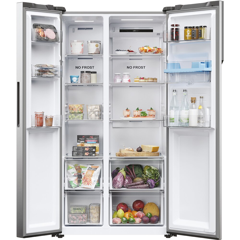 Side by Side HAIER HSR5918DWMP, Total No Frost, 521 l, H 177.5 cm, Clasa D, Dozator apa, inox