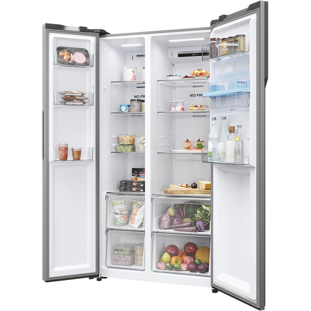 Side by Side HAIER HSR5918DWMP, Total No Frost, 521 l, H 177.5 cm, Clasa D, Dozator apa, inox