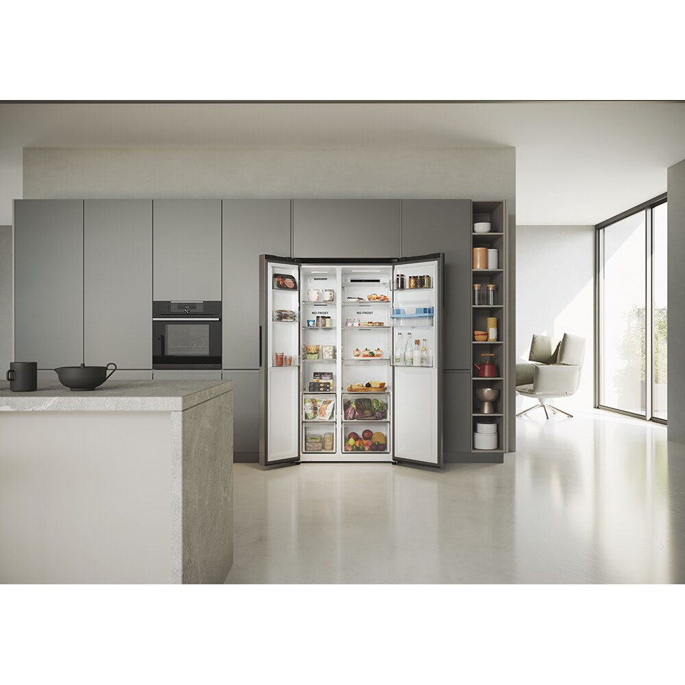 Side by Side HAIER HSR5918DWMP, Total No Frost, 521 l, H 177.5 cm, Clasa D, Dozator apa, inox