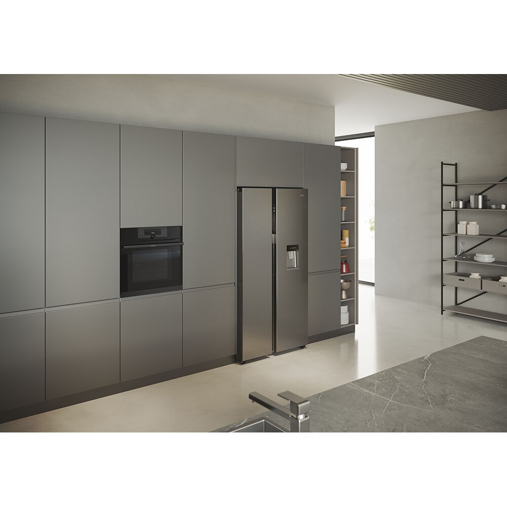 Side by Side HAIER HSR5918DWMP, Total No Frost, 521 l, H 177.5 cm, Clasa D, Dozator apa, inox