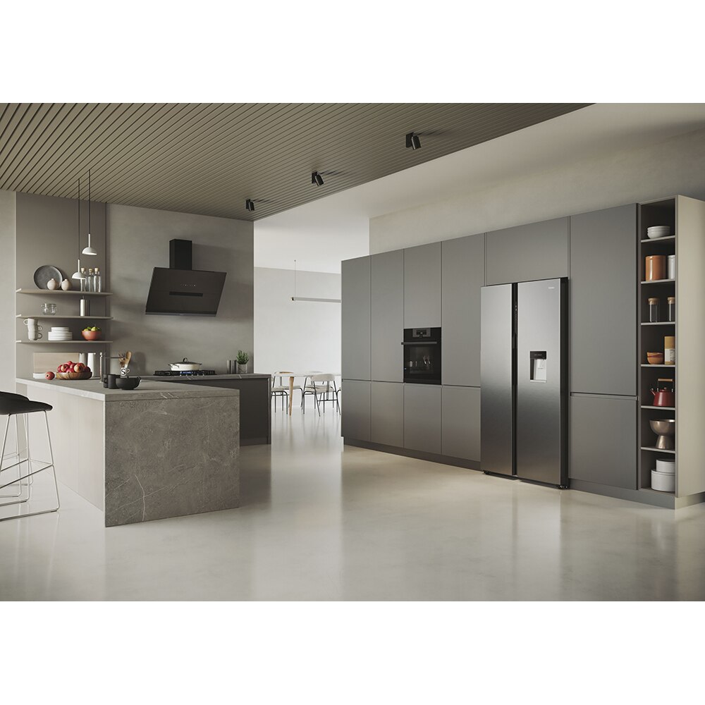 Side by Side HAIER HSR5918DWMP, Total No Frost, 521 l, H 177.5 cm, Clasa D, Dozator apa, inox