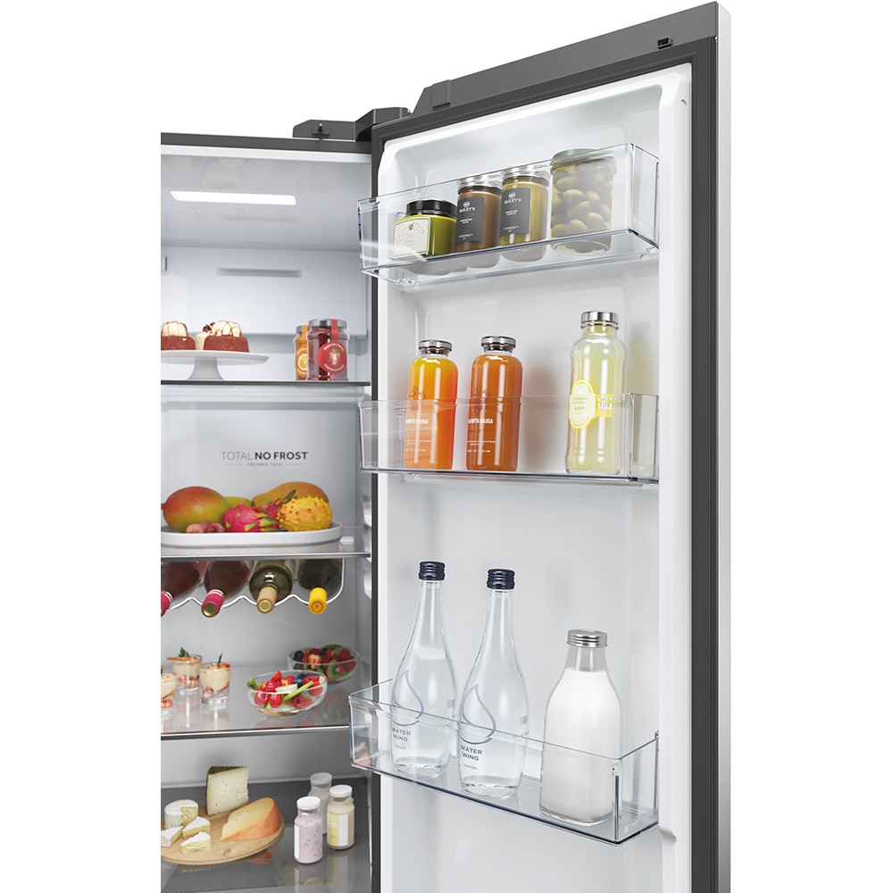 Side by Side HAIER HSW59F18EIMM, Total No Frost, 601 l, 178 cm, Clasa E, Dozator apa, Wi-Fi, inox