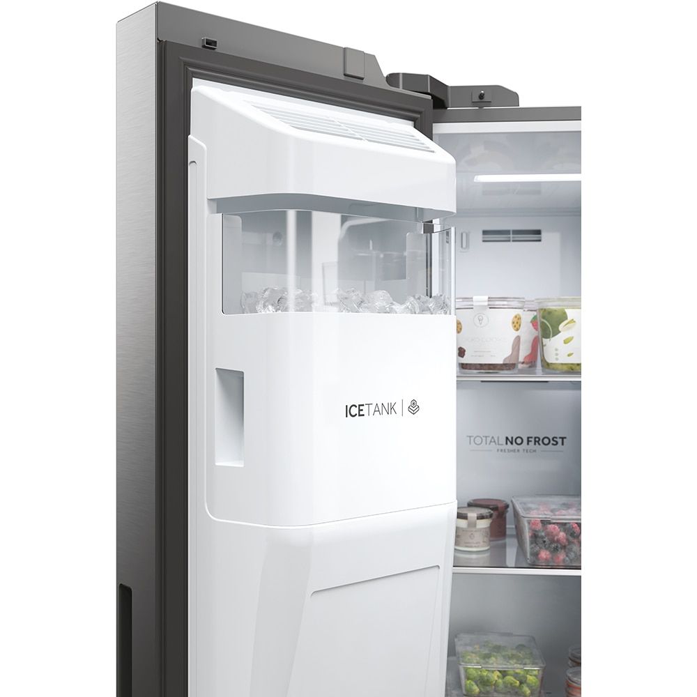 Side by Side HAIER HSW59F18EIMM, Total No Frost, 601 l, 178 cm, Clasa E, Dozator apa, Wi-Fi, inox