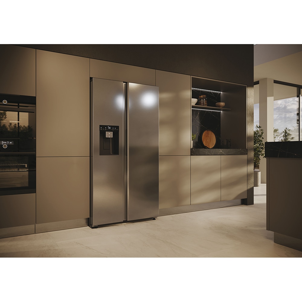 Side by Side HAIER HSW59F18EIMM, Total No Frost, 601 l, 178 cm, Clasa E, Dozator apa, Wi-Fi, inox