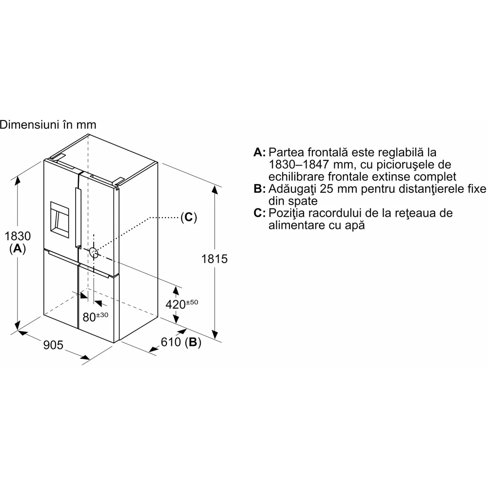 Side by Side BOSCH KFD96APEA, No Frost, 574 l, H 183 cm, Clasa E, Dozator apa, inox antiamprenta