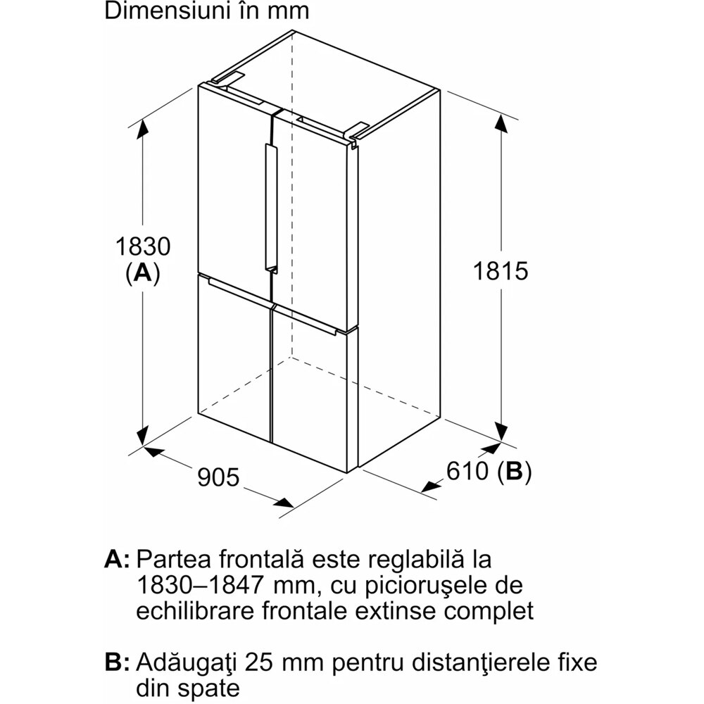 Side by Side BOSCH KFN96AXEA, No Frost, 605 l, H 183 cm, Clasa E, dark inox