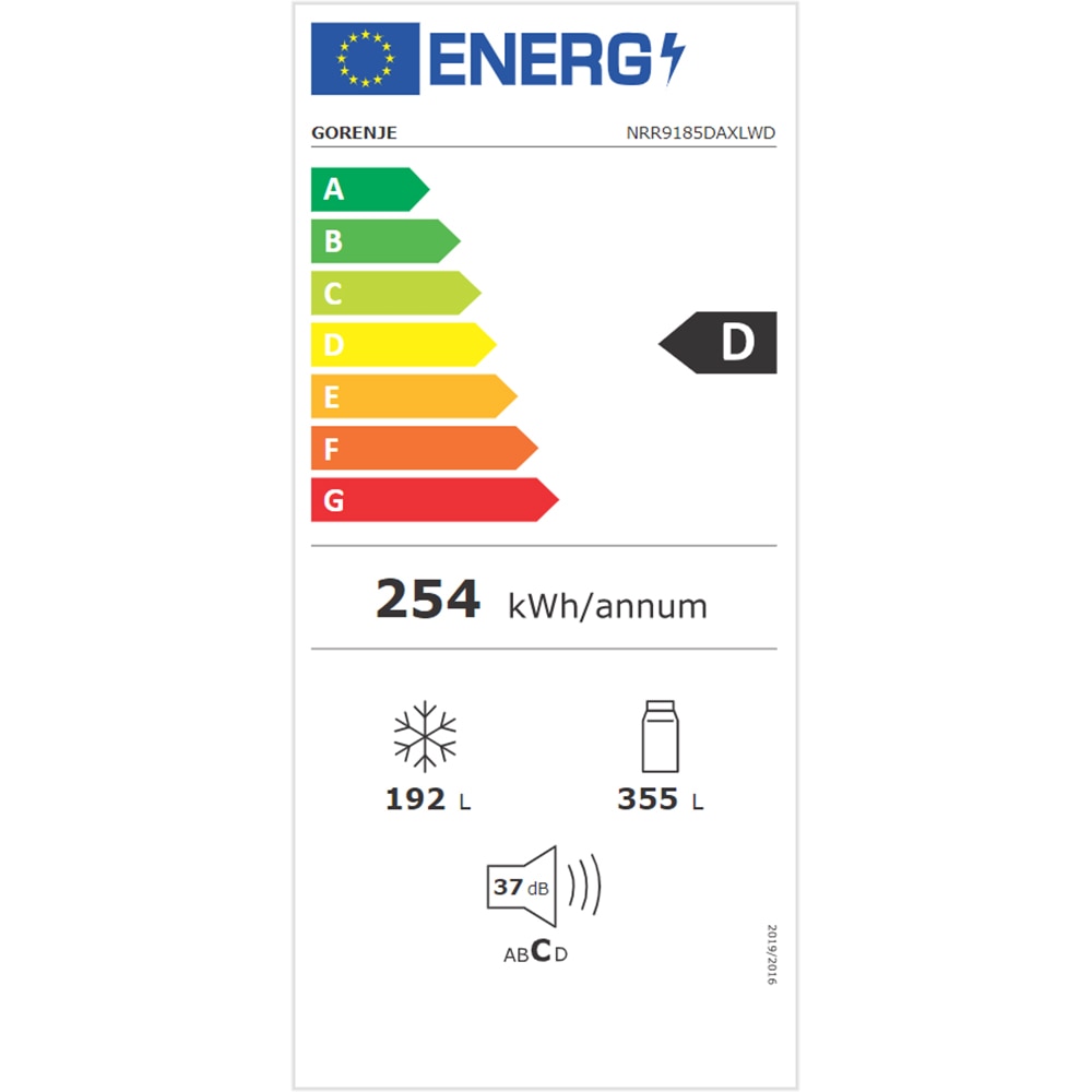 Side by Side GORENJE NRR9185DAXLWD, No Frost Plus, 547 l, H 178.6 cm, Clasa D, Dozator apa, inox