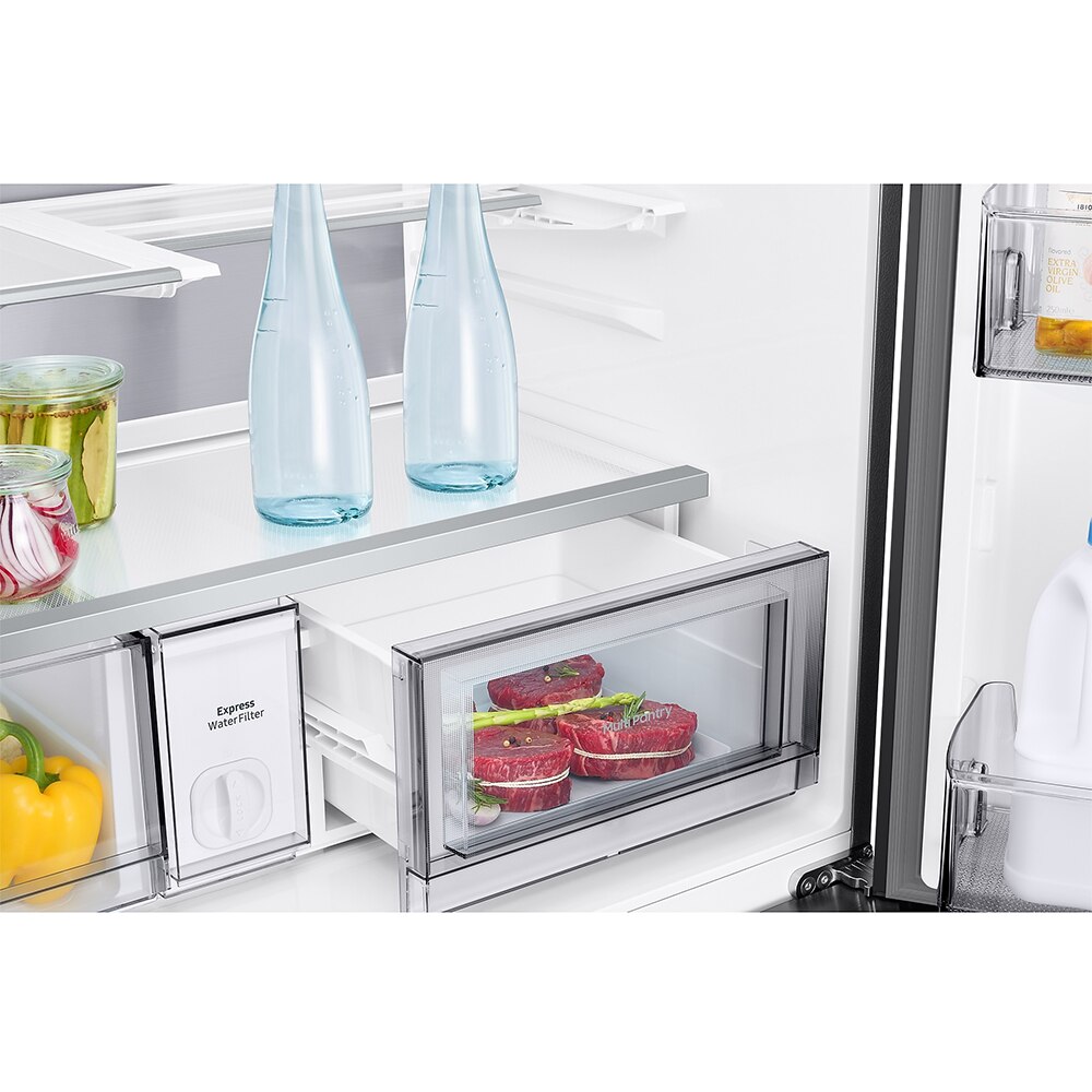 Side by Side SAMSUNG RM90F67CECEO, No Frost, AI Home 9'', 654 l, H 185.3 cm, Clasa E, Dozator apa, sticla neagra