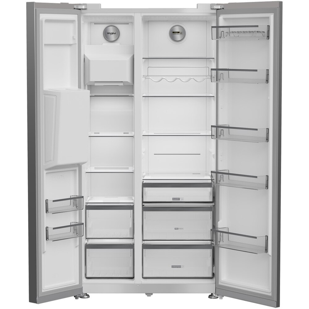 Side by Side WHIRLPOOL WHG2 6573W X4E, No Frost, 578 l, H 179 cm, Clasa E, Dozator apa, inox
