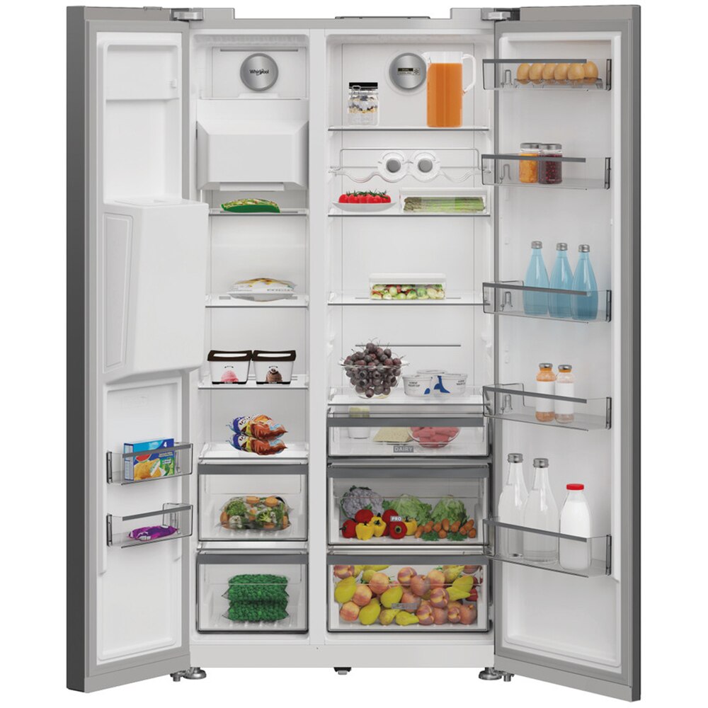 Side by Side WHIRLPOOL WHG2 6573W X4E, No Frost, 578 l, H 179 cm, Clasa E, Dozator apa, inox