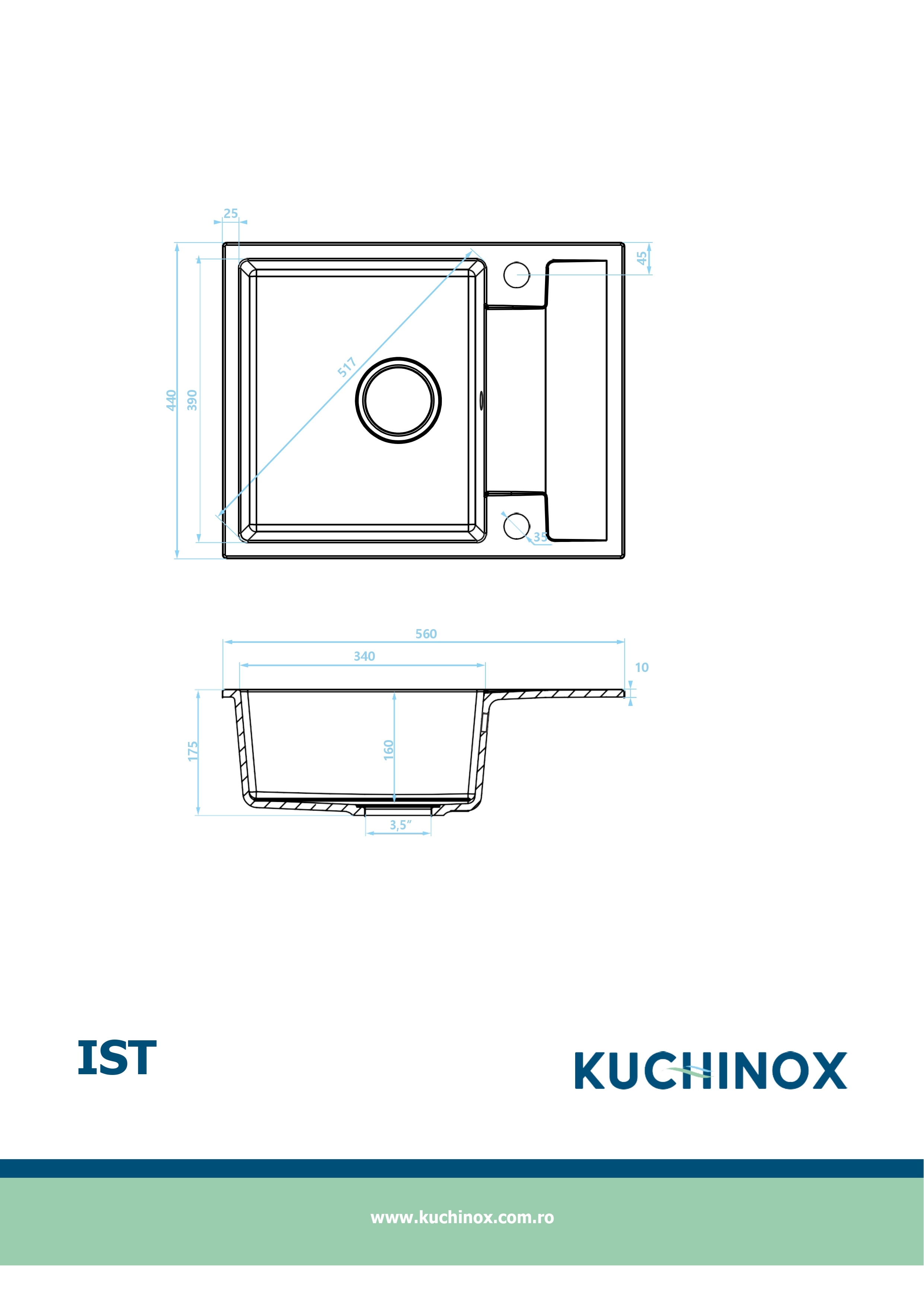 Pachet chiuveta KUCHINOX, 1 cuva, picurator reversibil, compozit + baterie Elza, negru