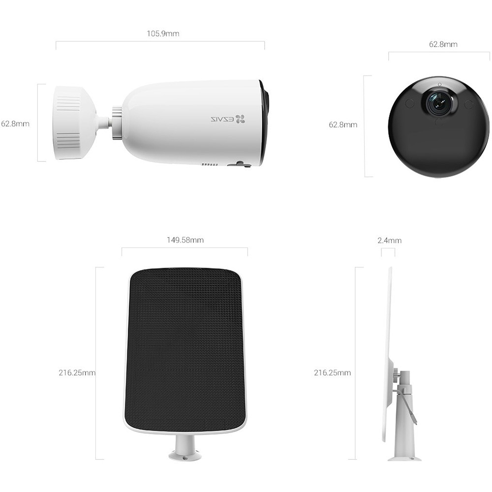 Camera IP Wireless exterior EZVIZ CB3, 1296p, 4MP, IR 30m, 5200mAh, Motion Detection, Night Vision, Panou solar Type-c, alb