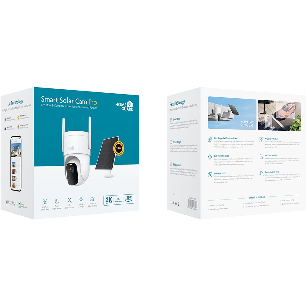 Camera IP Wireless exterior HOMEGUARD HGWBC-358S, 3Mp, 2K, IR, Night Vision, Acumulator 9Ah, Panou solar, alb