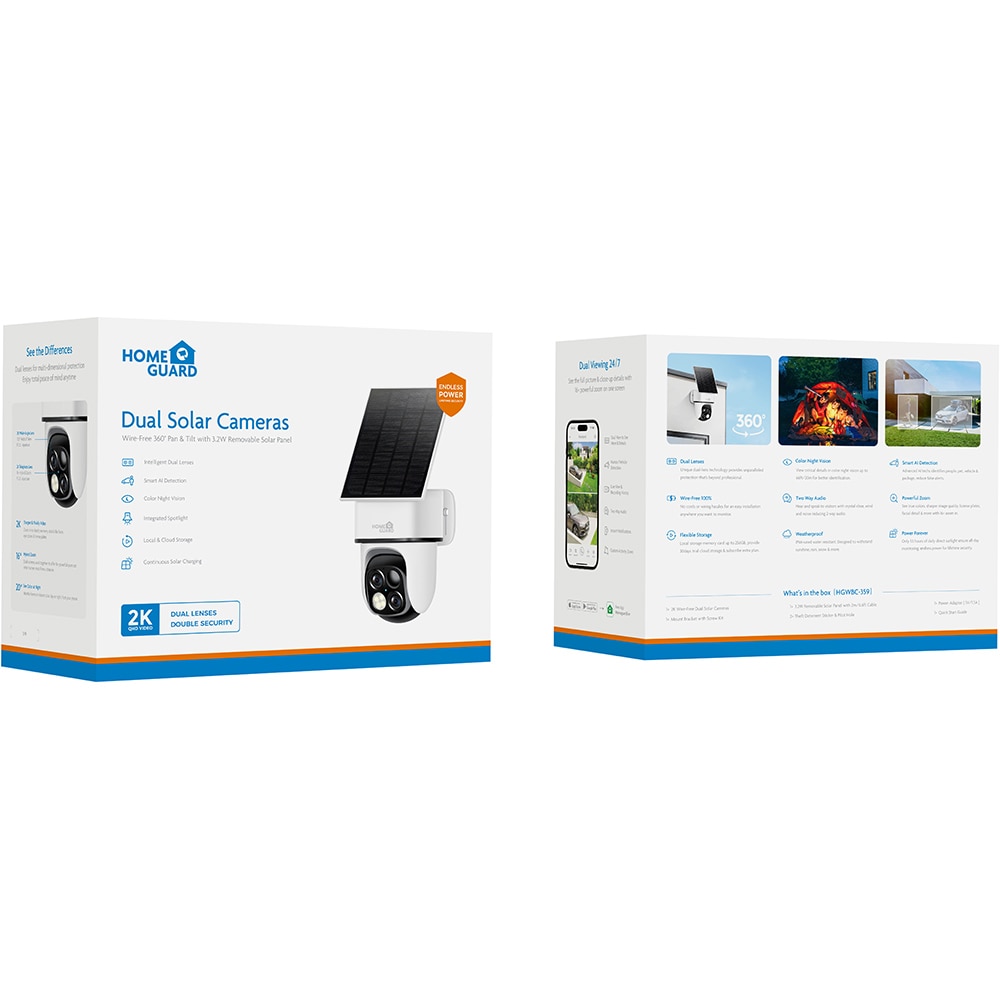 Camera IP Wireless exterior HOMEGUARD HGWBC-359, 3Mp, 2K, IR, Night Vision, Acumulator 5Ah, Panou solar, alb