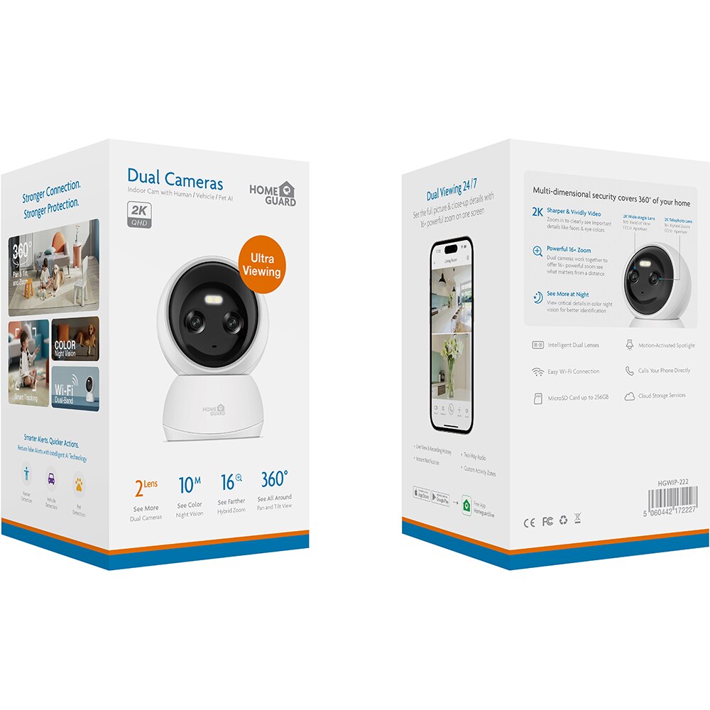 Camera interior duala HOMEGUARD HGWIP222, 4Mp+4Mp, 2K, IR, alb