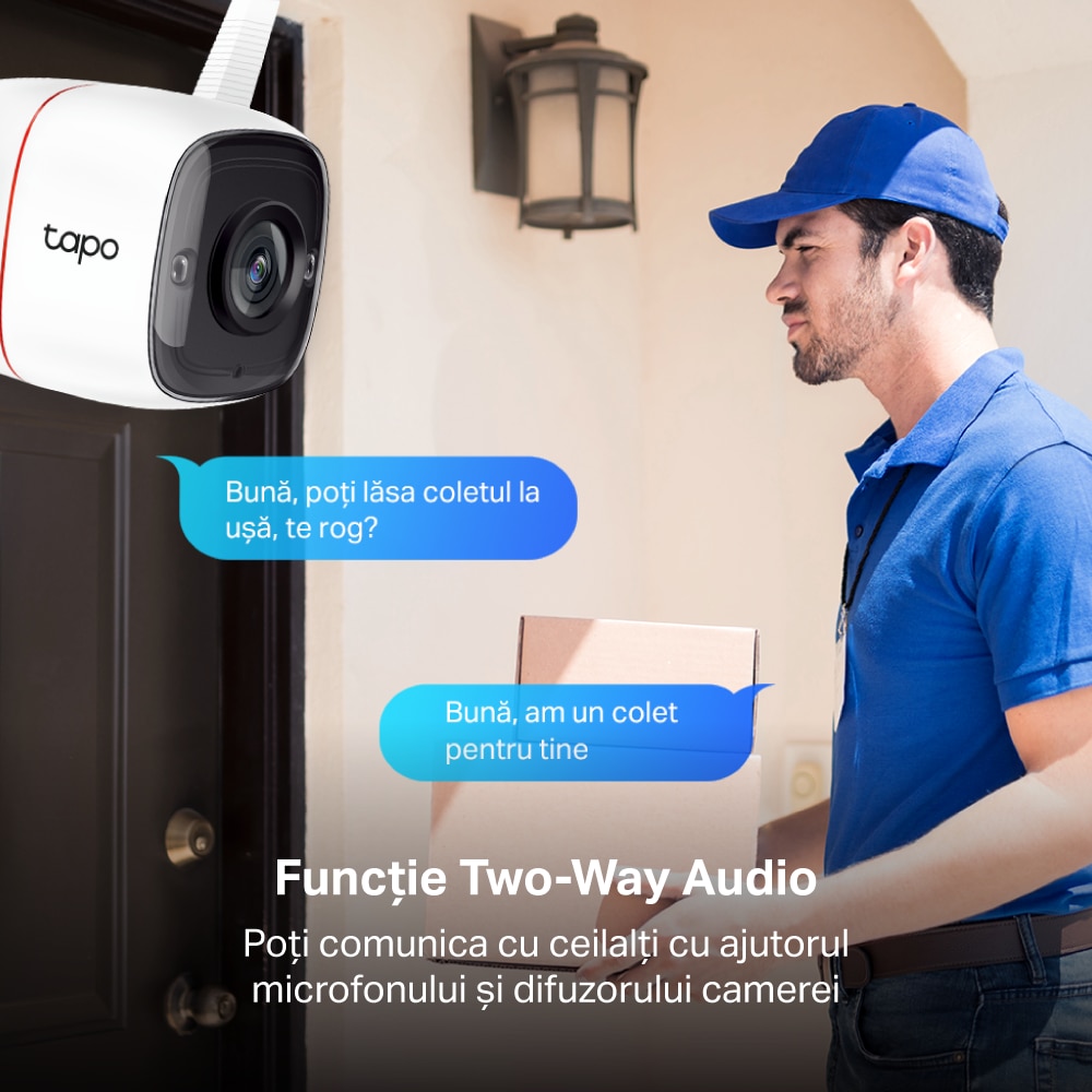 Camera IP Wireless exterior TP-LINK Tapo TC65, 3MP, SFHD 1296p, IR, Night Vision, alb