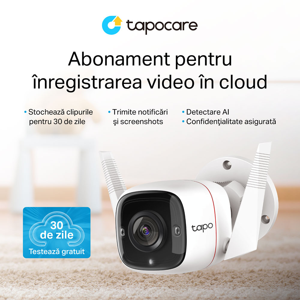 Camera IP Wireless exterior TP-LINK Tapo TC65, 3MP, SFHD 1296p, IR, Night Vision, alb
