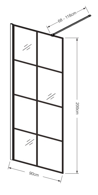 Paravan dus walk-in SANOTECHNIK EN9000B, aluminiu, 90 x 200 cm, sticla securizata 6mm, profil negru