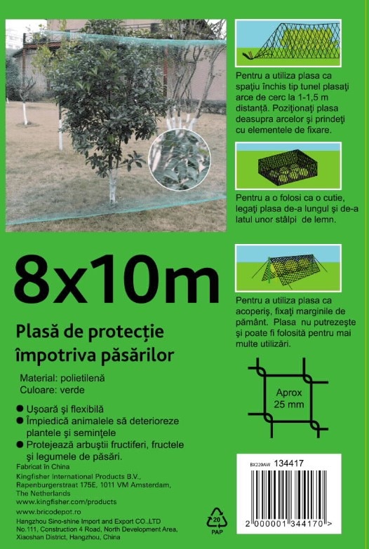 Plasa de gradina anti-pasari, 8 x 10 m