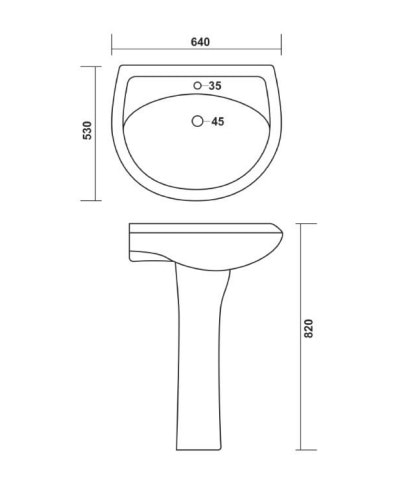Set lavoar baie si piedestal, alb, portelan, 64 x 53 x 82 cm  Carpi