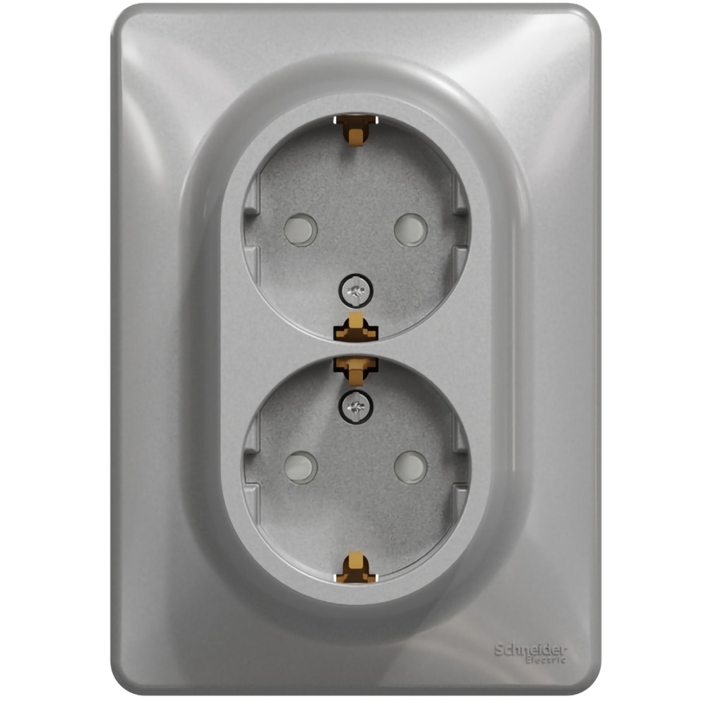 Priza dubla SCHNEIDER Sedna Design SDD313221, IP20, Obturatoare, aluminiu