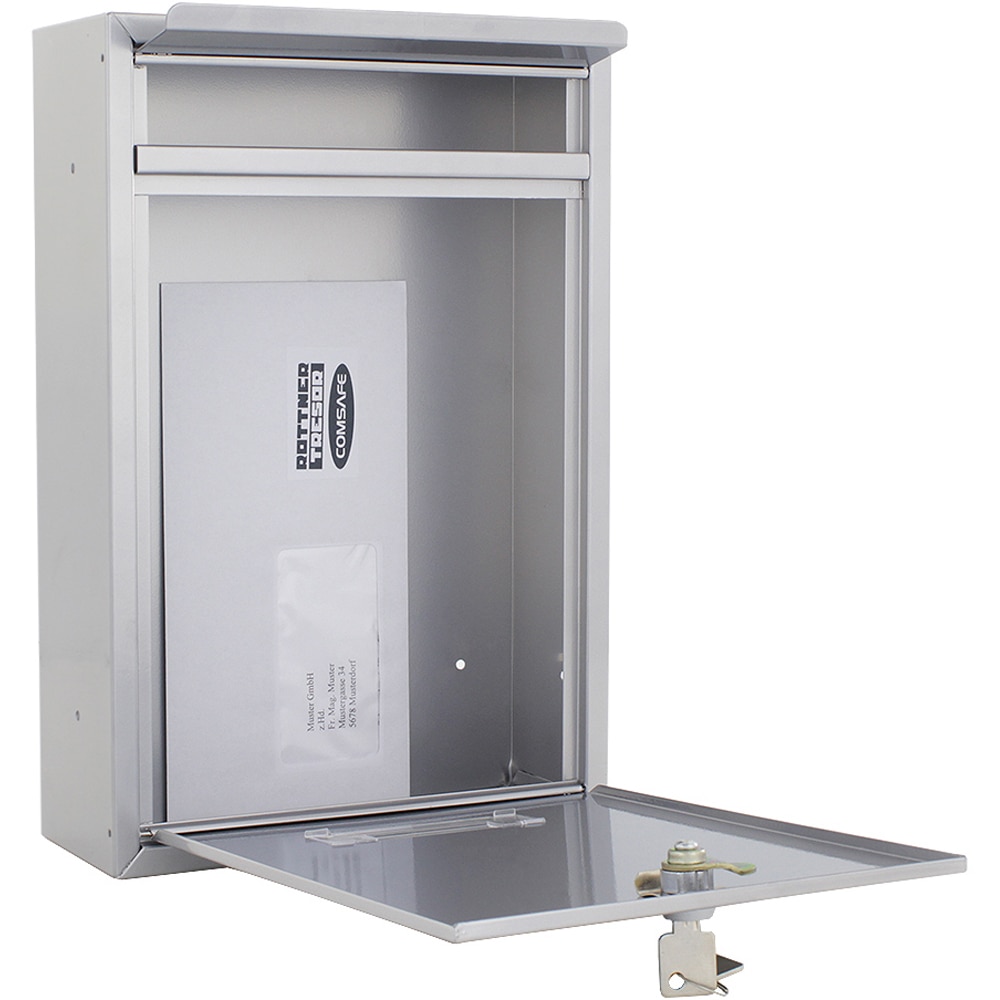 Cutie postala ROTTNER Tarvis, Inchidere cheie, 90 x 215 x 320 mm, argintiu