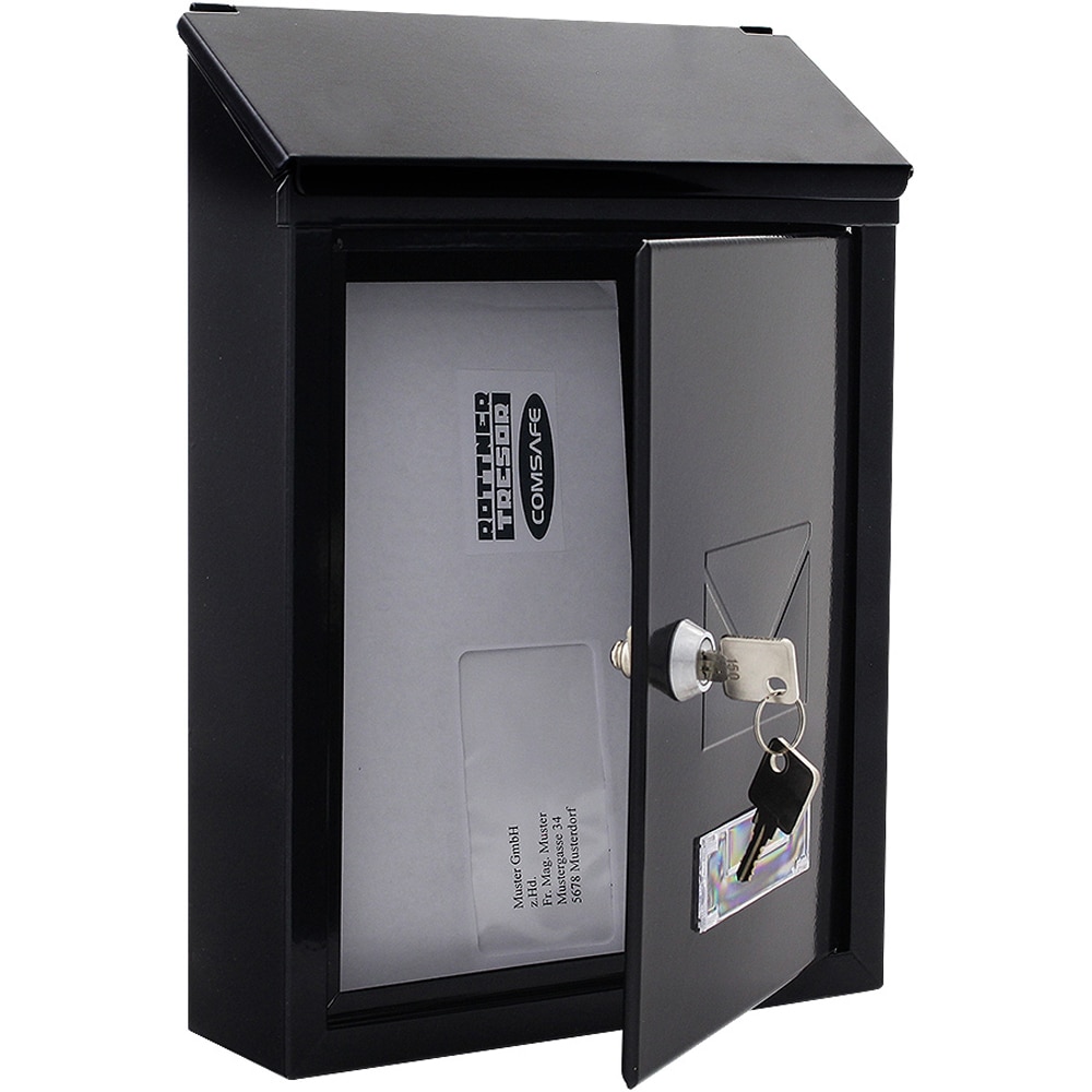 Cutie postala ROTTNER Udine, Inchidere cheie, 70 x 215 x 300 mm, negru