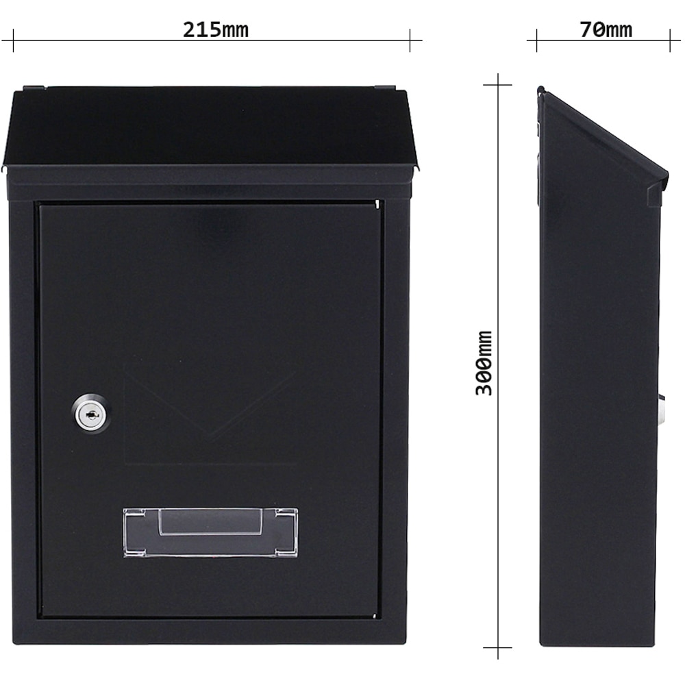 Cutie postala ROTTNER Udine, Inchidere cheie, 70 x 215 x 300 mm, negru