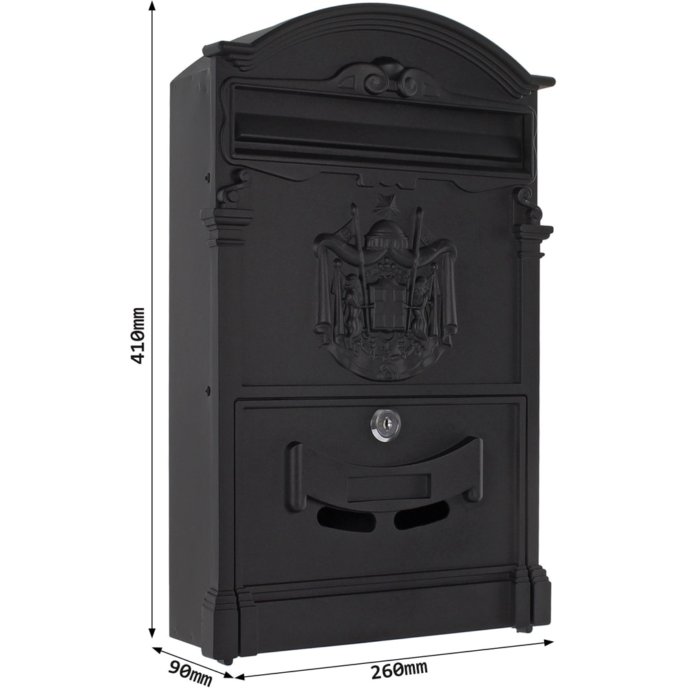 Cutie postala ROTTNER Ashford, Inchidere cheie, 90 x 260 x 410 mm, negru