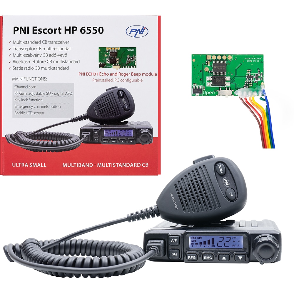 Statie radio CB PNI Escort HP 6550, 4W, ASQ reglabil, modul ecou
