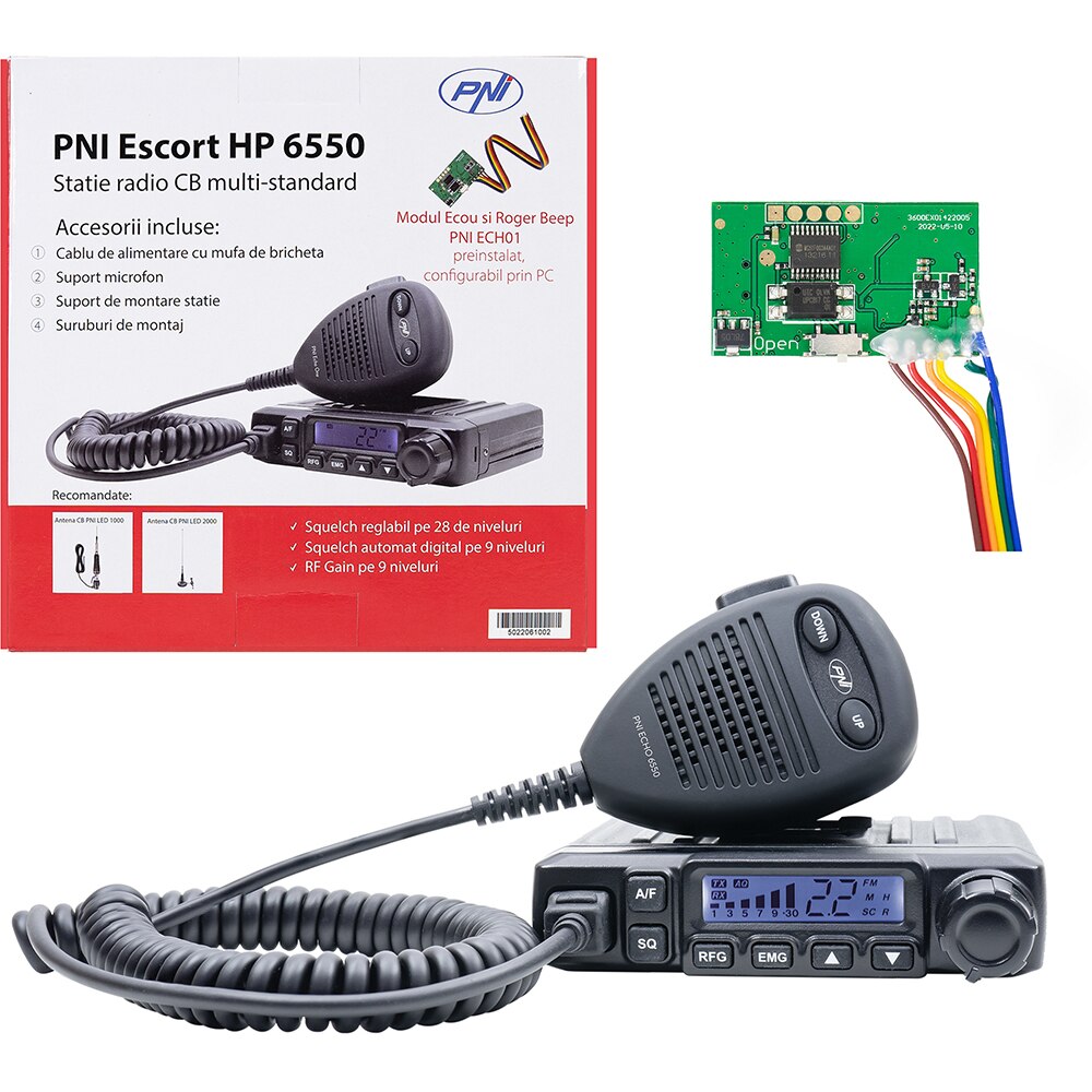 Statie radio CB PNI Escort HP 6550, 4W, ASQ reglabil, modul ecou