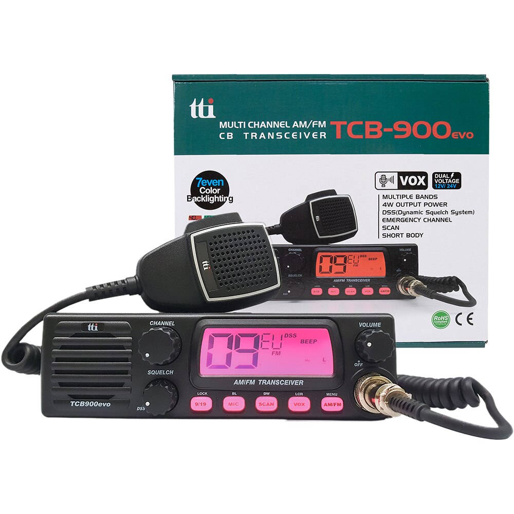 Statie radio CB TTI TCB-900 Evo, 4W, ASQ reglabil, FM, AM