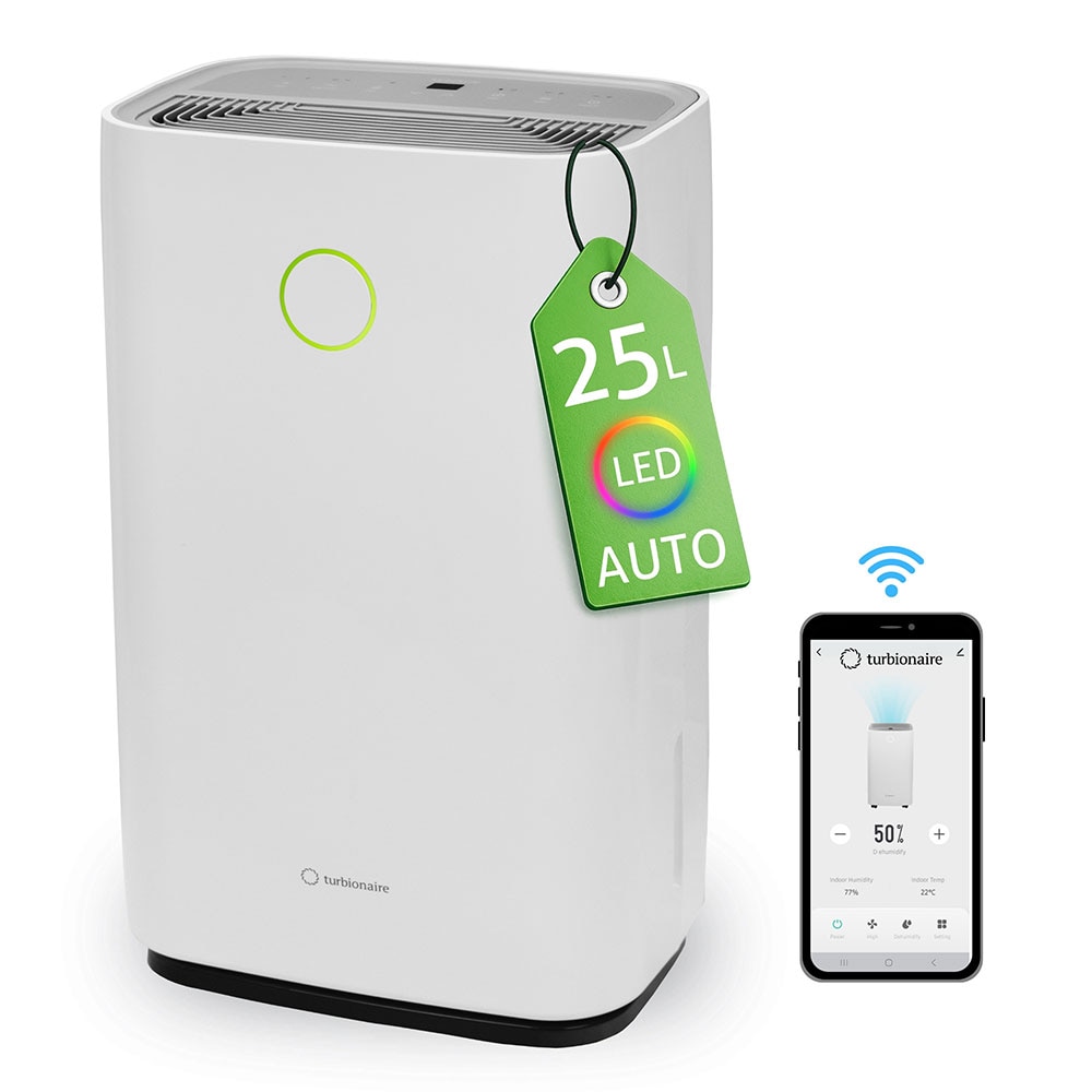 Dezumidificator aer Turbionaire SENSO 25, 25l/zi, 250W, Wi-Fi, 45dB, 180 m/h, Timer, alb