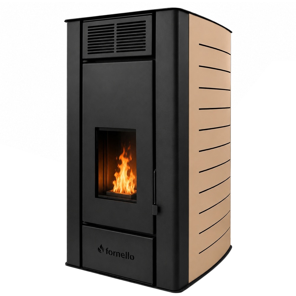 Termosemineu pe peleti FORNELLO Serena, 25 kW, 55 x 68 x 102 cm,, telecomanda, Wi-Fi, negru-crem