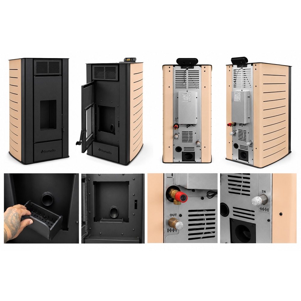 Termosemineu pe peleti FORNELLO Serena, 25 kW, 55 x 68 x 102 cm,, telecomanda, Wi-Fi, negru-crem