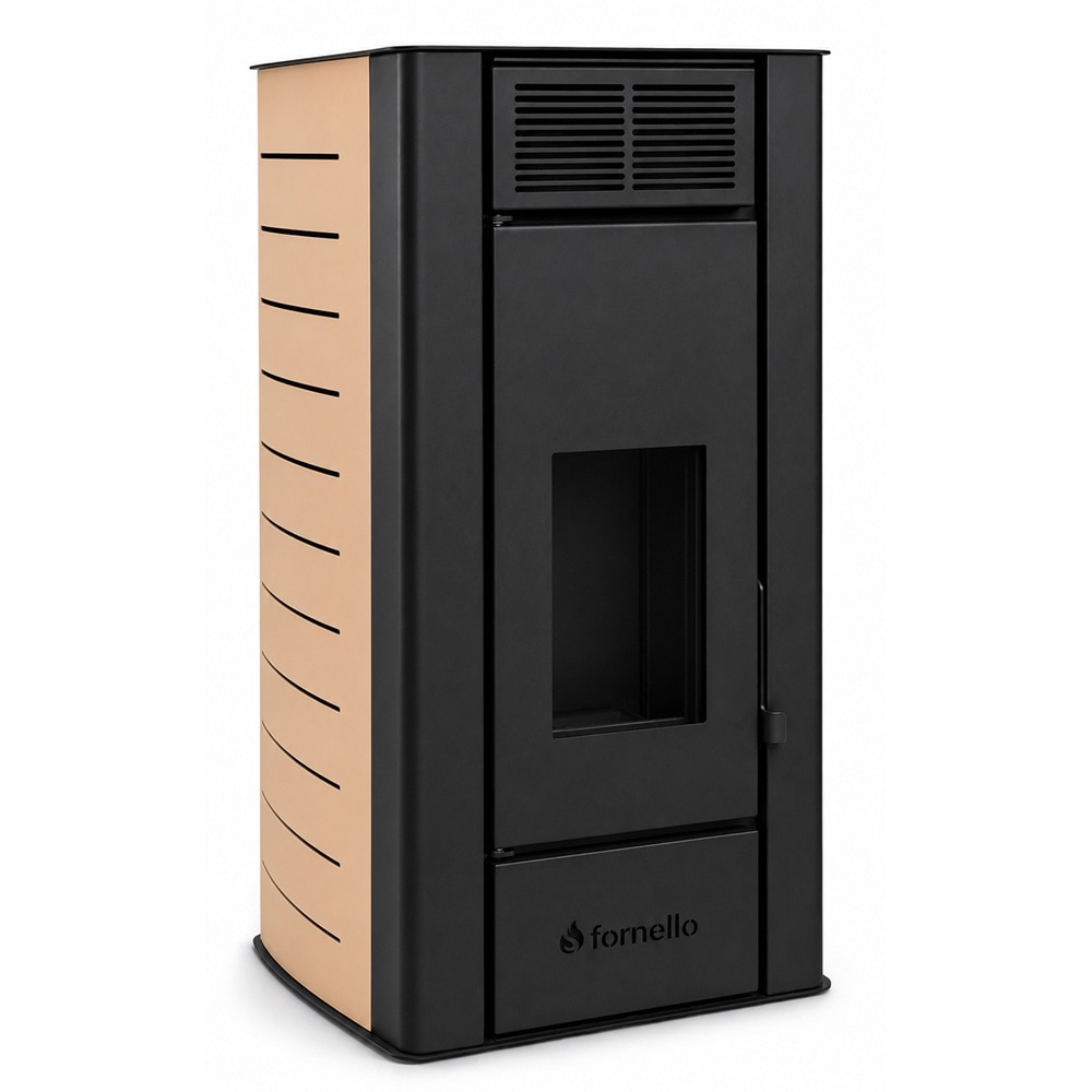 Termosemineu pe peleti FORNELLO Serena, 25 kW, 55 x 68 x 102 cm,, telecomanda, Wi-Fi, negru-crem