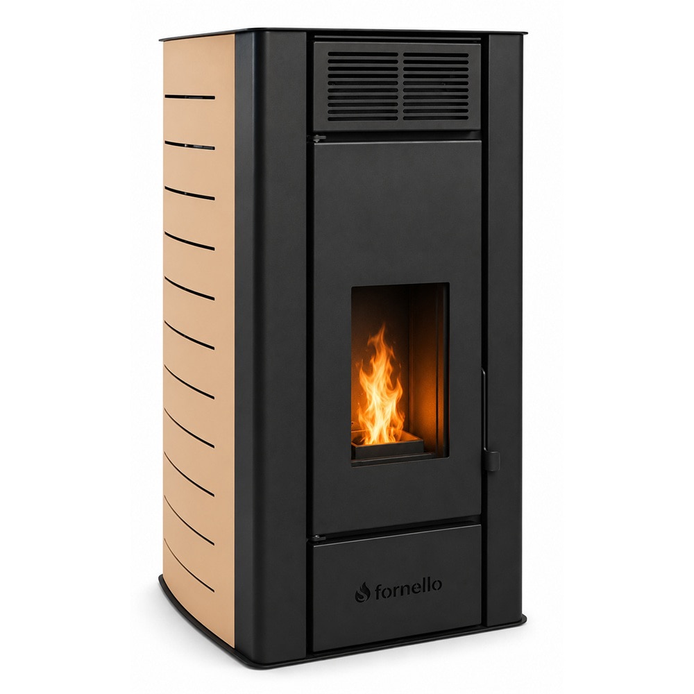 Termosemineu pe peleti FORNELLO Serena, 25 kW, 55 x 68 x 102 cm,, telecomanda, Wi-Fi, negru-crem