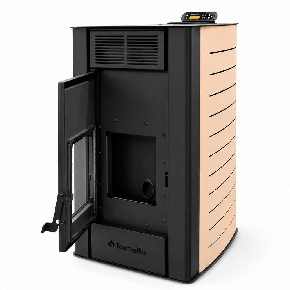 Termosemineu pe peleti FORNELLO Serena, 25 kW, 55 x 68 x 102 cm,, telecomanda, Wi-Fi, negru-crem