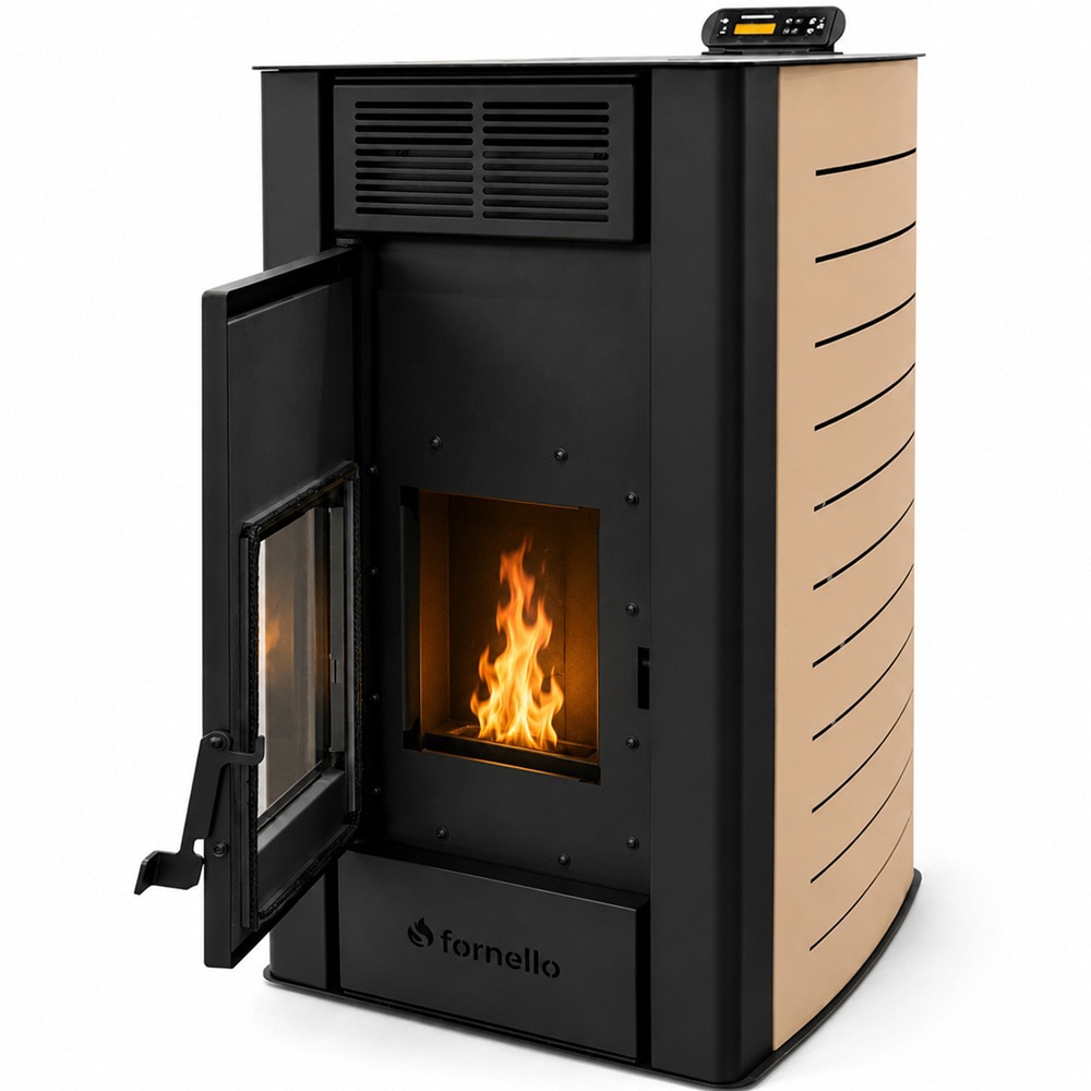 Termosemineu pe peleti FORNELLO Serena, 25 kW, 55 x 68 x 102 cm,, telecomanda, Wi-Fi, negru-crem